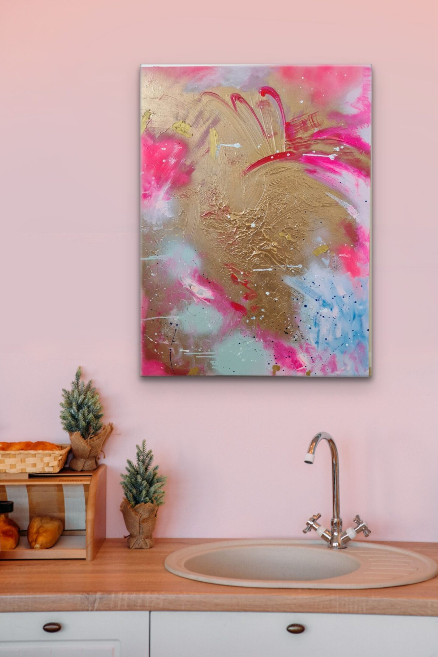 Original abstract acrylic texture golden painting